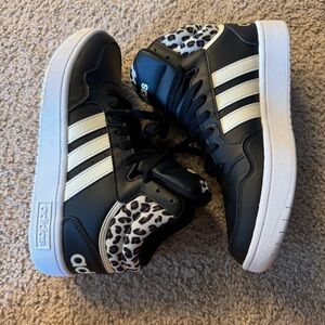 Adidas Women’s Hoops 3.0 Black Sneakers with Leopard Accents